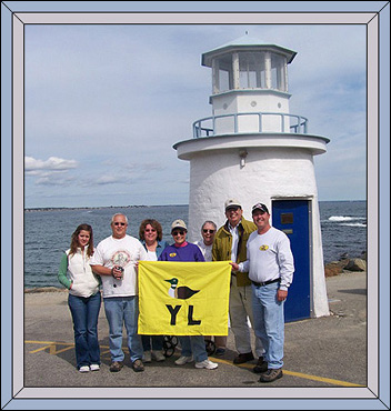 Midway on the Marginal Way at Ogunquit, Maine ~ Rachel, John, Carlene, Carolyn with the Yellowstone Loon Flag, Renee, Victor, Skeets, © Skeets